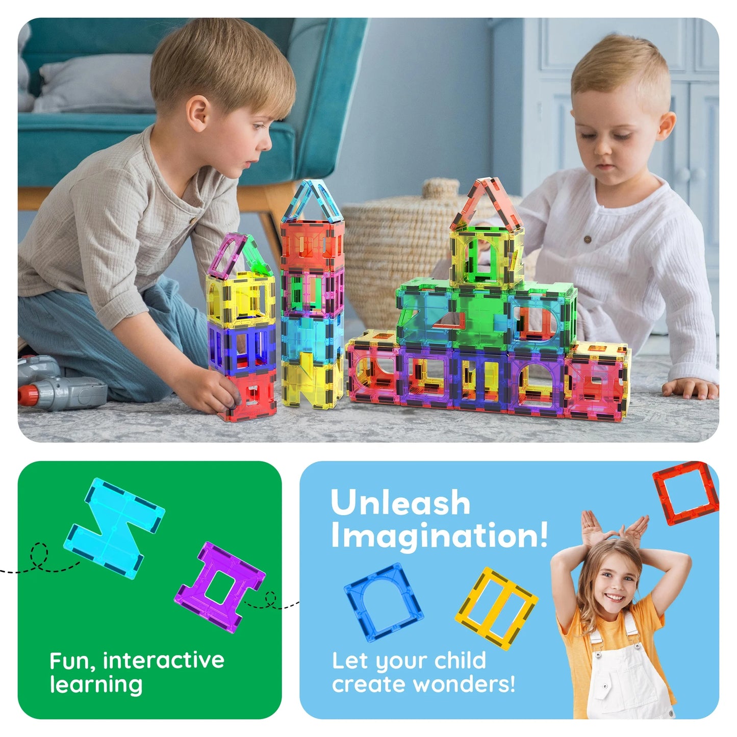 Picassotiles Magnetic Tiles for Kids – 42PCS STEM Building Set, Educational Construction Toy, Creative Learning Kit, Hands-On Magnet Blocks