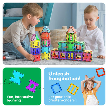 Picassotiles Magnetic Tiles for Kids – 42PCS STEM Building Set, Educational Construction Toy, Creative Learning Kit, Hands-On Magnet Blocks