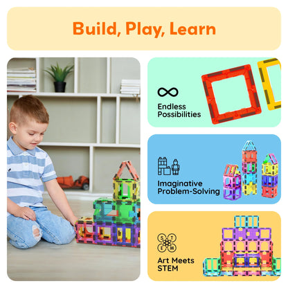 Picassotiles Magnetic Tiles for Kids – 42PCS STEM Building Set, Educational Construction Toy, Creative Learning Kit, Hands-On Magnet Blocks