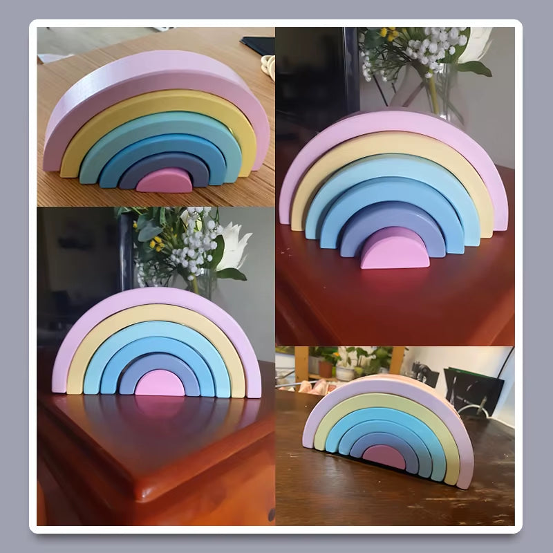 Kids Wooden Toy Montessori Rainbow Building Blocks DIY Creative Stacking Balance Game Educational Toys for Children Kids Gifts