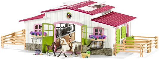 Schleich Horse Barn and Stable Playset - Award-Winning Riding Center 44 Piece Set, 2 Pony Toys, Rider Figurine, and Farm Accessories, for Girls and Boys 5 Years Old and Above