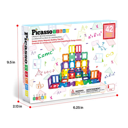 Picassotiles Magnetic Tiles for Kids – 42PCS STEM Building Set, Educational Construction Toy, Creative Learning Kit, Hands-On Magnet Blocks