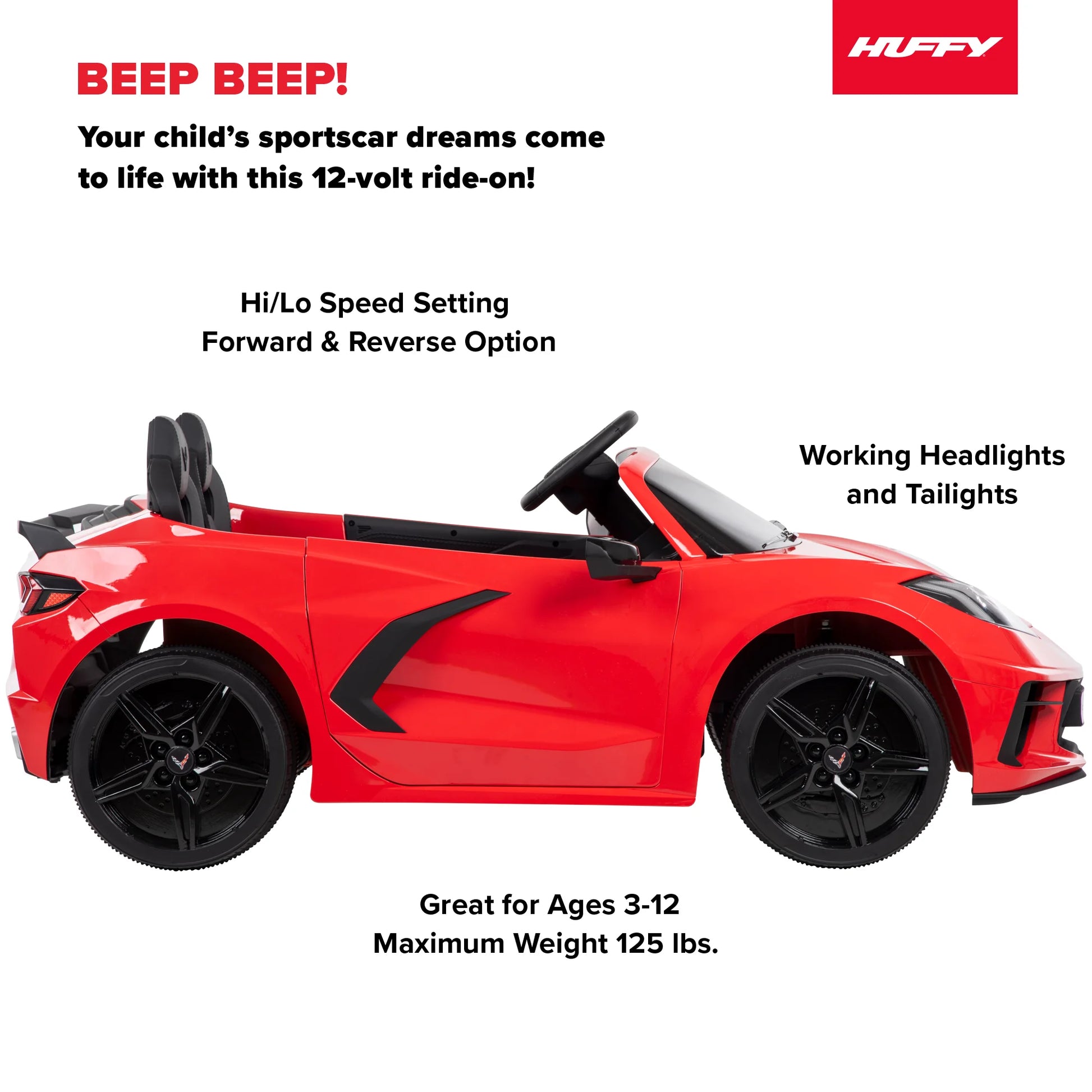 12V  Corvette Stingray, Battery Powered Ride-On Car, Children Ages 3+, Sounds