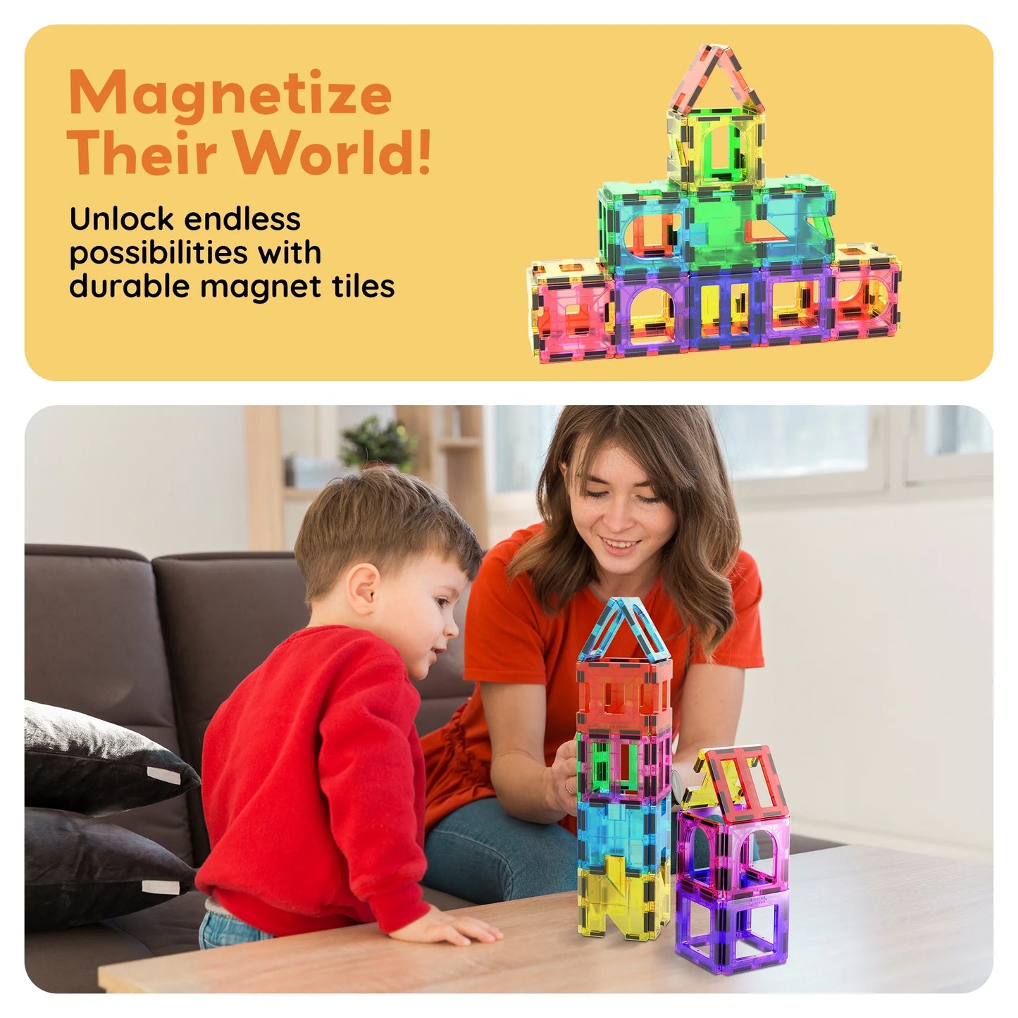 Picassotiles Magnetic Tiles for Kids – 42PCS STEM Building Set, Educational Construction Toy, Creative Learning Kit, Hands-On Magnet Blocks