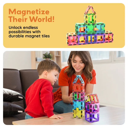 Picassotiles Magnetic Tiles for Kids – 42PCS STEM Building Set, Educational Construction Toy, Creative Learning Kit, Hands-On Magnet Blocks