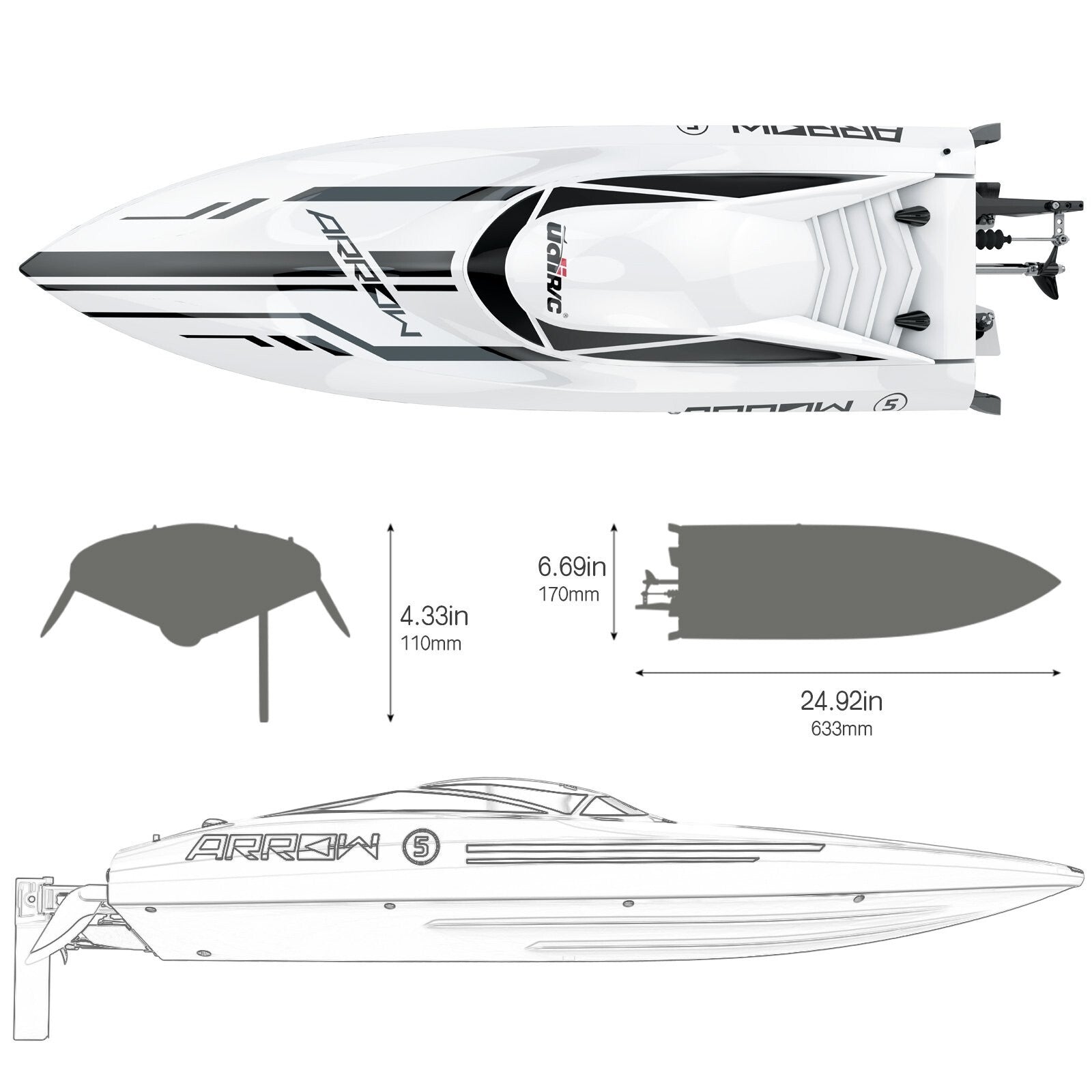 Cheerwing 25" RC Brushless 30 MPH High Speed Boat Large Racing Remote Control...