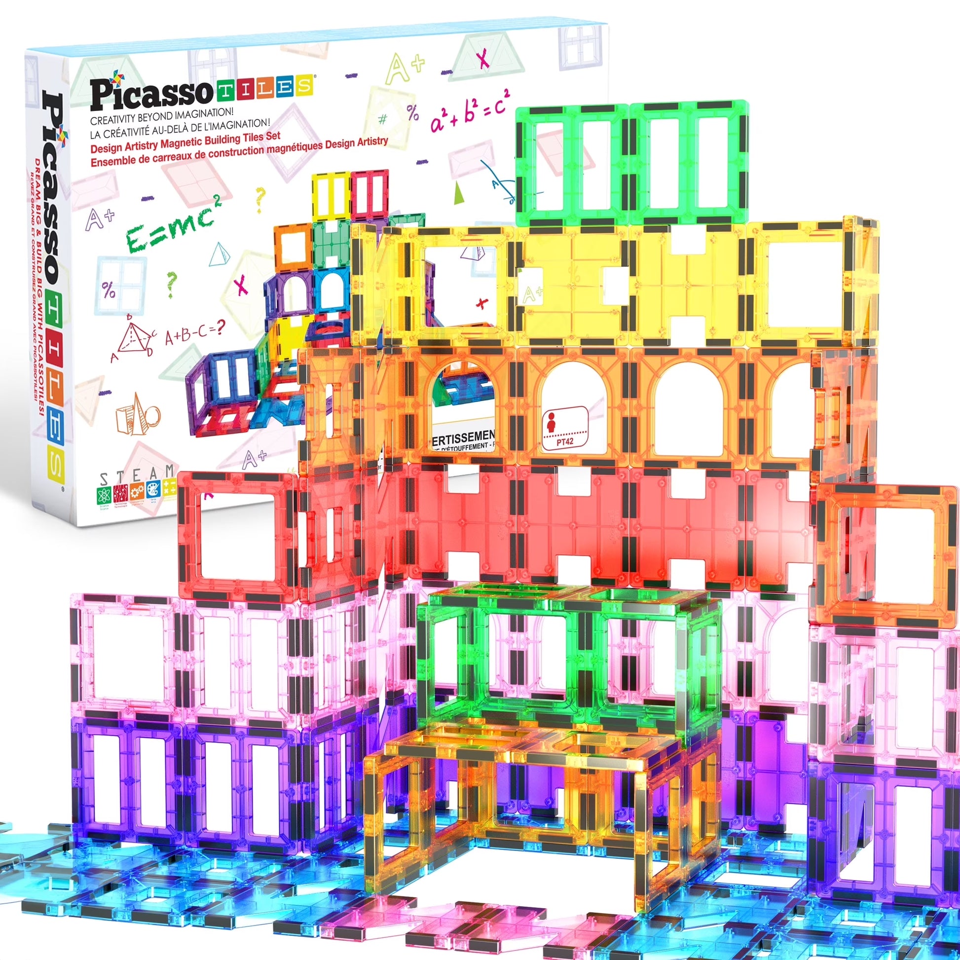 Picassotiles Magnetic Tiles for Kids – 42PCS STEM Building Set, Educational Construction Toy, Creative Learning Kit, Hands-On Magnet Blocks