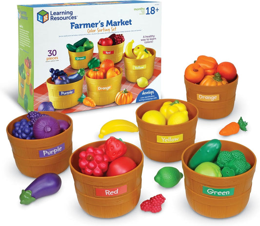 Farmer'S Market Color Sorting Set - Pretend Play Food Sets for Kids Kitchen, Color Sorting Toys, Plastic Fruit and Vegetable Toy for Kids Kitchen Set, Play Food for Toddlers 1-3