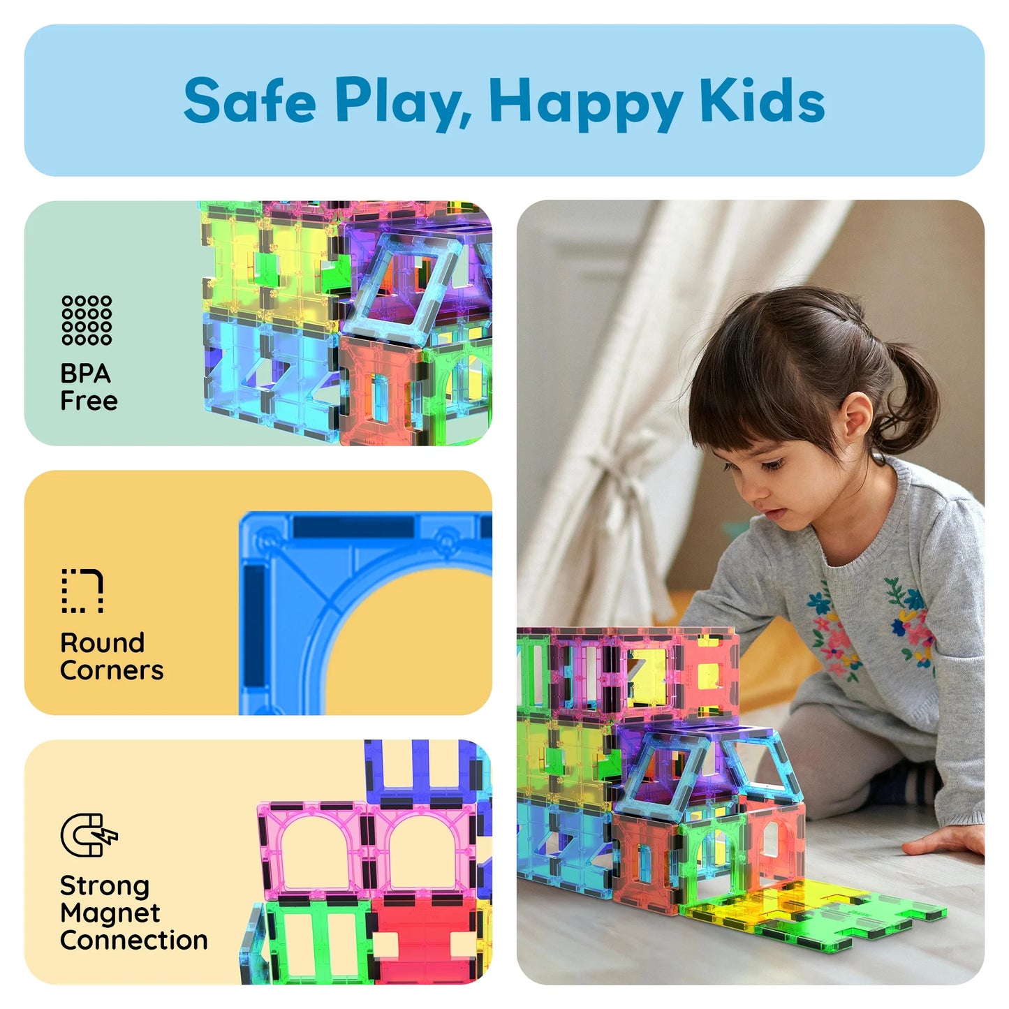 Picassotiles Magnetic Tiles for Kids – 42PCS STEM Building Set, Educational Construction Toy, Creative Learning Kit, Hands-On Magnet Blocks