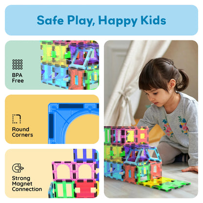 Picassotiles Magnetic Tiles for Kids – 42PCS STEM Building Set, Educational Construction Toy, Creative Learning Kit, Hands-On Magnet Blocks