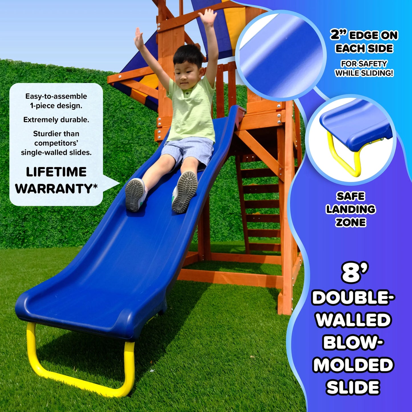 Sunnyslope Wooden Swing Set with Play Fort, Trapeze, 6Ft Double Wall Slide with Lifetime Warranty, & Bonus Anchor Kit