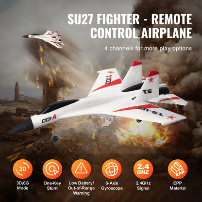 SU27 RC Plane 2.4G Remote Control Flying Model Glider Airplane with 2 Batteries Aircraft Foam Toys for Children Gifts