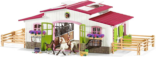 Schleich Horse Barn and Stable Playset - Award-Winning Riding Center 44 Piece Set, 2 Pony Toys, Rider Figurine, and Farm Accessories, for Girls and Boys 5 Years Old and Above