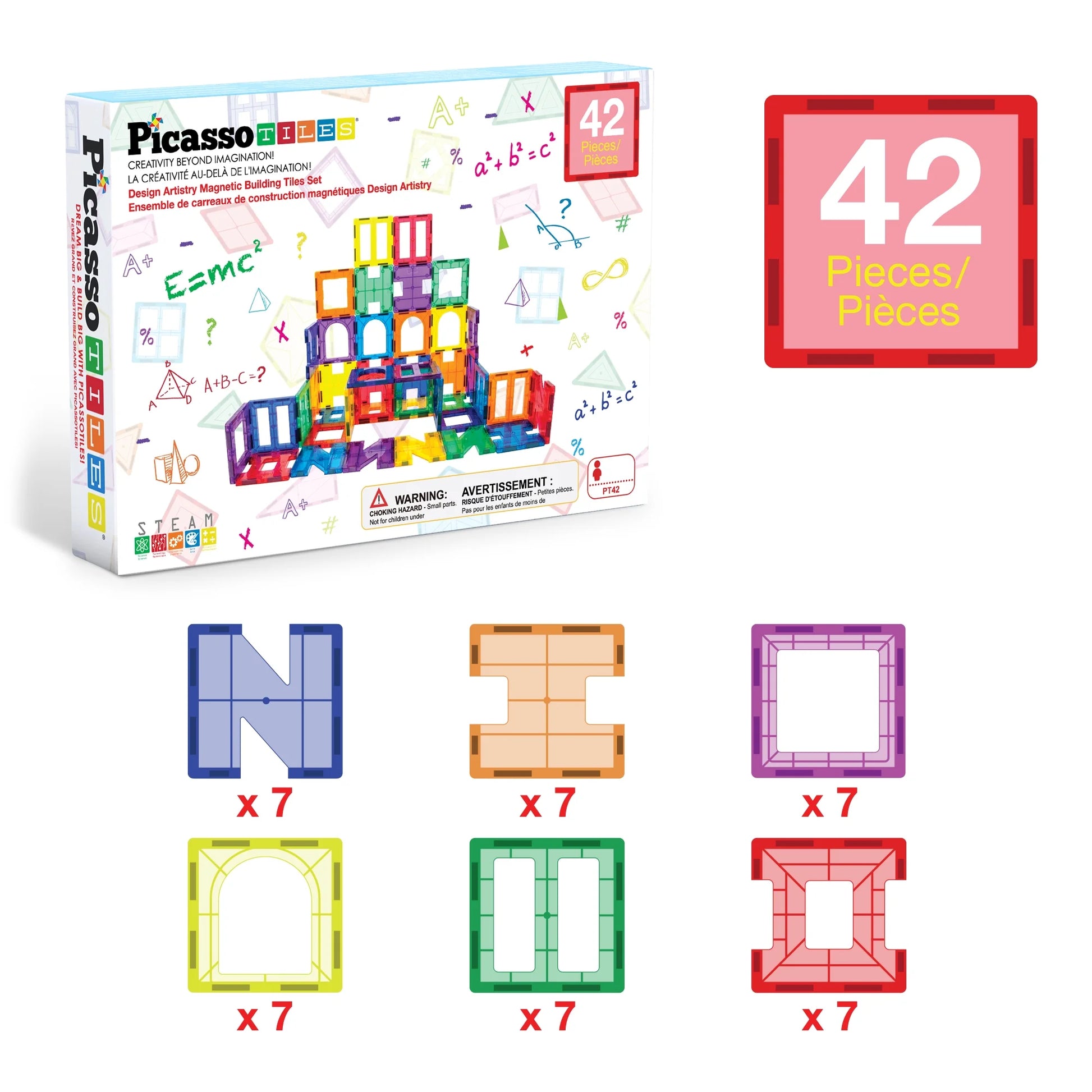 Picassotiles Magnetic Tiles for Kids – 42PCS STEM Building Set, Educational Construction Toy, Creative Learning Kit, Hands-On Magnet Blocks