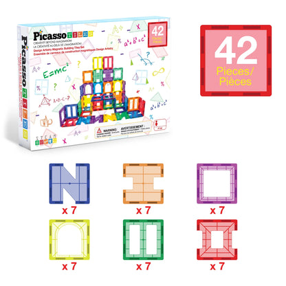 Picassotiles Magnetic Tiles for Kids – 42PCS STEM Building Set, Educational Construction Toy, Creative Learning Kit, Hands-On Magnet Blocks
